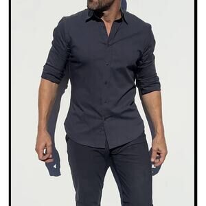 Teddy Stratford Shirt Men's 5/XL Blue Athletic Fit Hidden Zipper Button Cotton